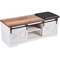 Entryway Shoe Bench with Sliding Door Cushion Adjustable Shelf Deals
