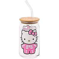 Deals on Silver Buffalo Sanrio Hello Kitty Spooky Skeleton Glass Jar Tumbler 16oz