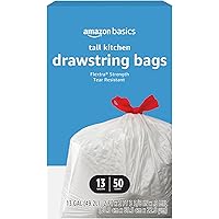 Deals on 50CT Amazon Basics Flextra Tall Kitchen Drawstring Trash Bags