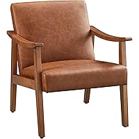 Yaheetech Mid-Century Modern PU Leather Accent Chair w/Wooden Legs Deals