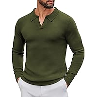 Coofandy Mens Knit Polo Sweater Long Sleeve V-Neck Pullover Deals