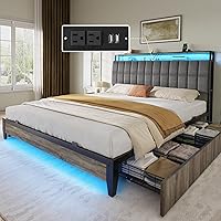 Yitahome Full Size Bed Frame w/RGB LED Lights & 4 Drawers Deals