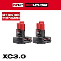 2Pk Milwaukee M12 12V Lithium-Ion XC Capacity 3.0 Ah Battery Pack Deals